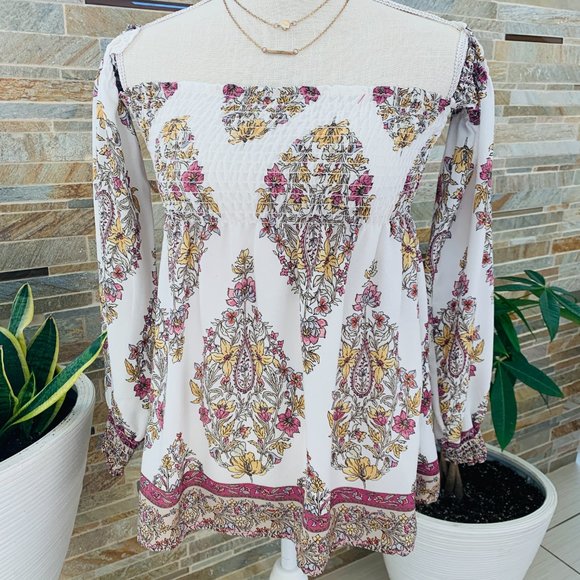 SHOW ME YOUR MUMU RAQUEL PAISLEY SMOCKED TOP SZ XS - Picture 2 of 7